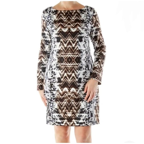 VINCE CAMUTO Womens Black Long Sleeve Illusion Neckline Above The Knee Sheath Dress